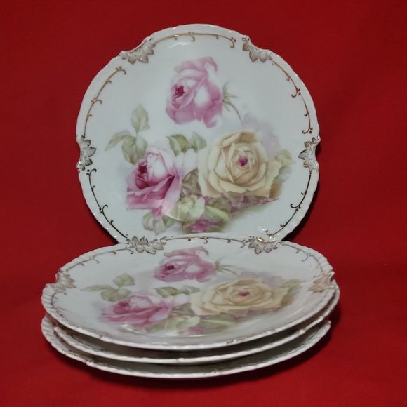 Antique Z S & Co Bavaria Roses Marseille Handpainted Salad Plate Set of 4 - Picture 11 of 12